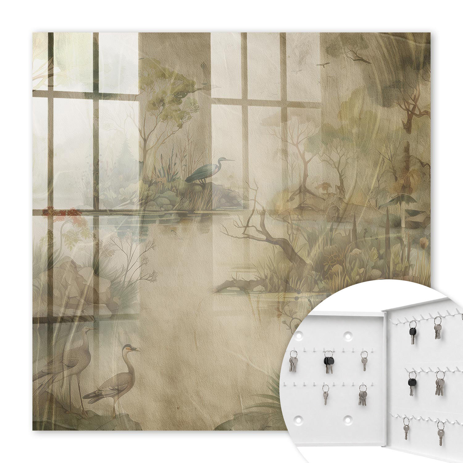 SCHLÜSSELBOX Weiß 30x30 cm – Türöffnung nach rechts - Idyllische Natur - Beige, Metall (30/30/5cm) - TULUP