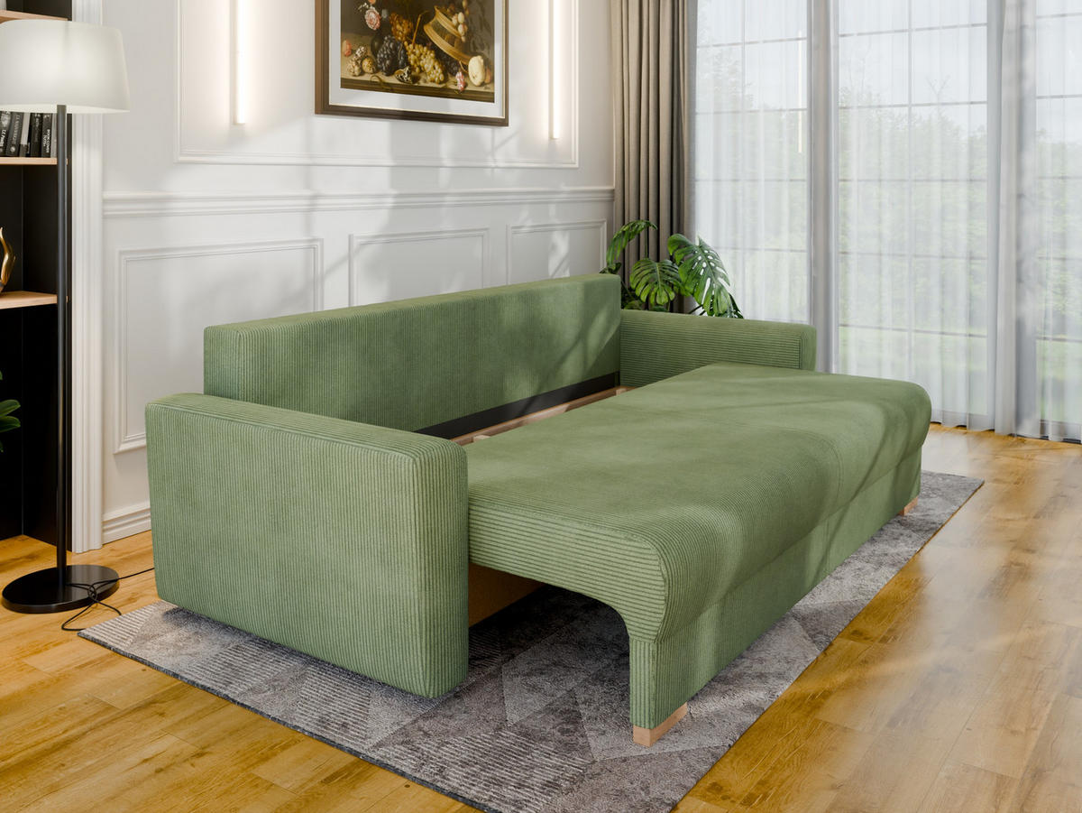 3-SITZER-SCHLAFSOFA ELMA mit Bettfunktion, grün - Grün, Holz (92.5/79/230cm) - Panda Möbel