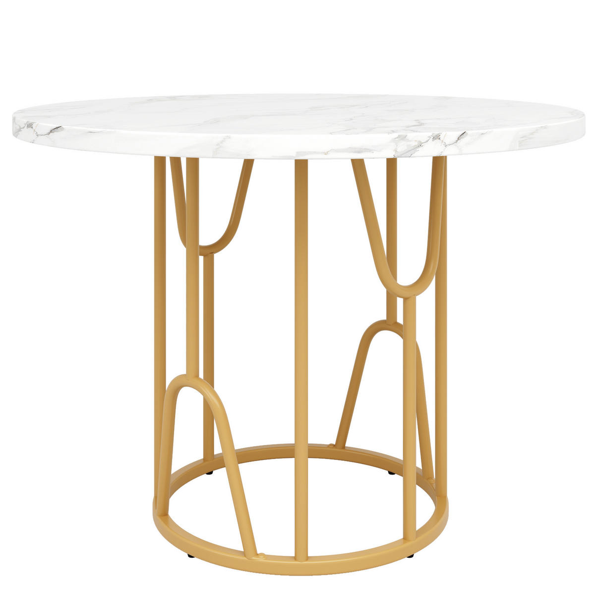 ESSTISCH 80x80x76 cm in Weiß und Gold aus MDF mit Marmoroptik auf goldenen Metallbeinen - Weiß, Holzwerkstoff (80/80/76cm) - Modfu