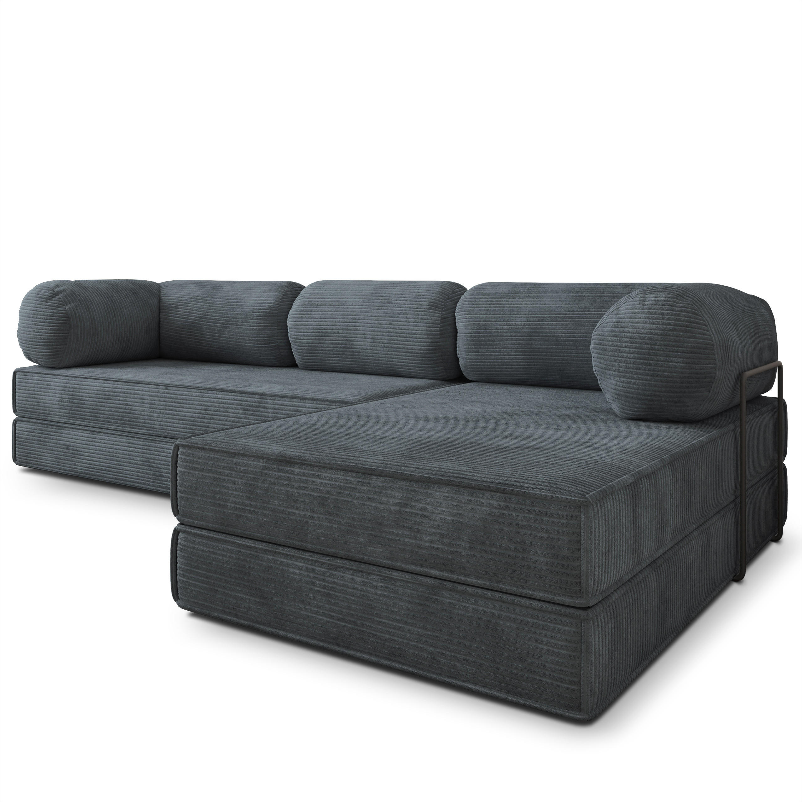 ECKSOFA ETERA modulares Boneless Sofa mit Schlaffunktion Grau Kordstoff - Dunkelgrau, Textil (270/160cm) - MASSENO