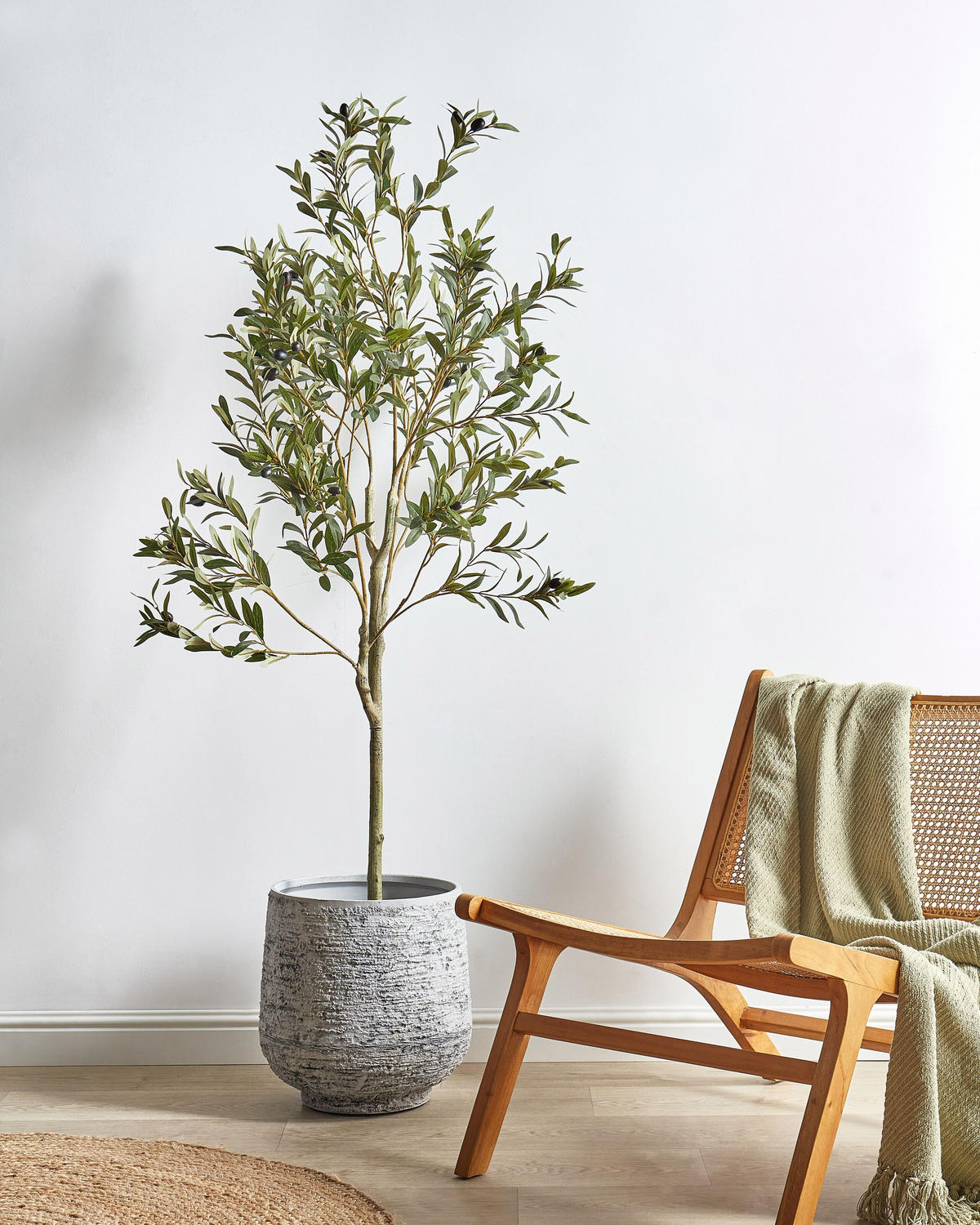 KUNSTPFLANZE im Blumentopf 153 cm Grün/Schwarz Olive Tree - Schwarz/Grün, Kunststoff (153cm) - Beliani