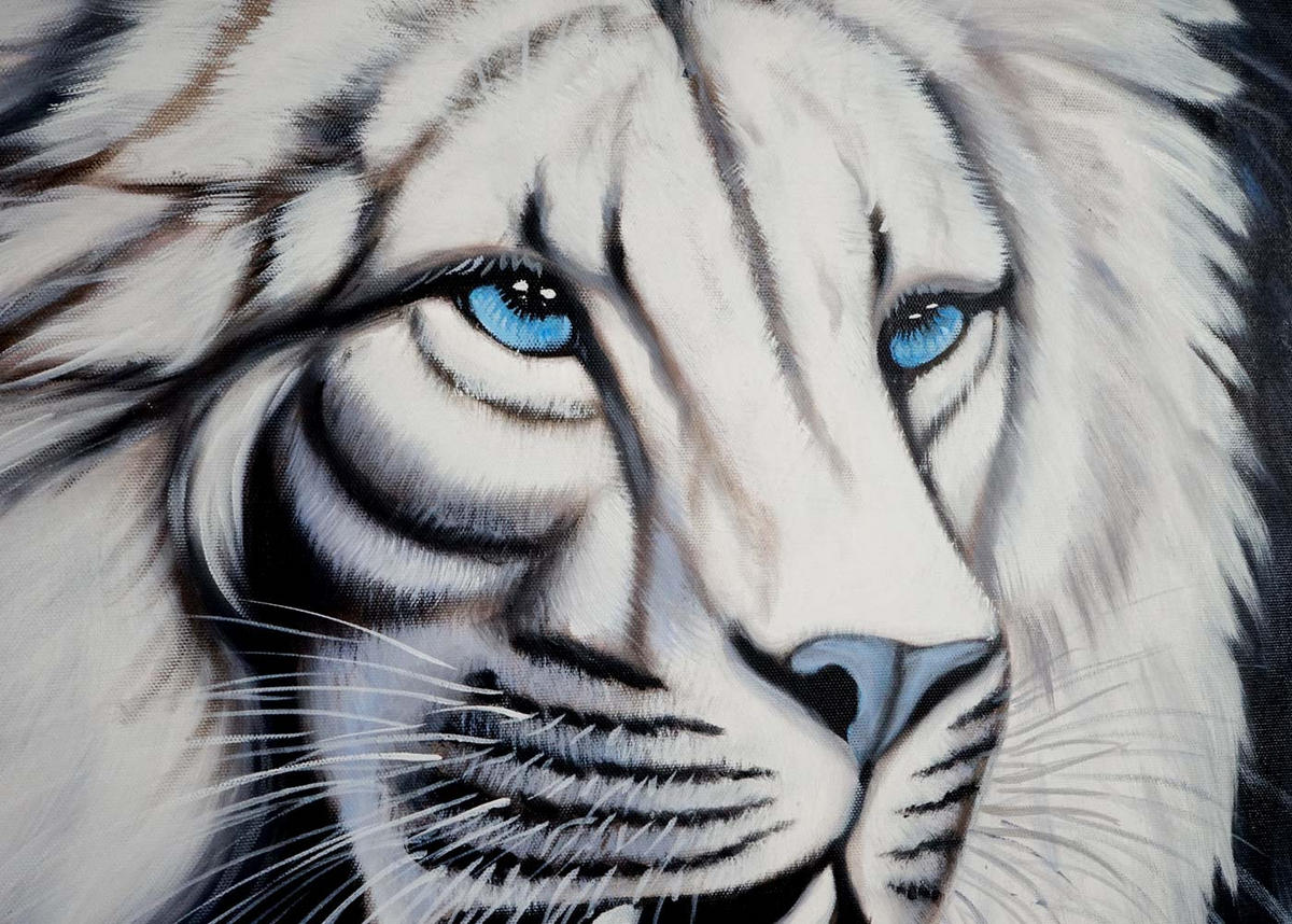 ÖLGEMÄLDE WEIßER LÖWE HANDGEMALT Mehrfarbig - Multicolor, Textil (90/120cm) - MCW