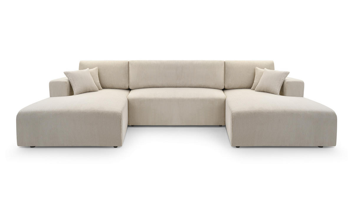 WOHNLANDSCHAFT PULA-U CORD BEIGE mit Schlaffunktion - Beige, Textil (364/84/187cm) - Luxkor24