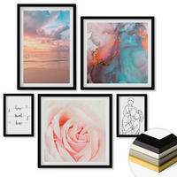 WANDBILDER 5er-Set - 50x50 cm & 20x30 cm & 40x60 cm Schwarzer Rahmen - Blumenfamilie minimalistisch - Schwarz, Kunststoff (40/60cm) - ArtPrintCave