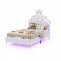 KINDERBETT 90/200 cm Weiß mit LED-Beleuchtung und krönenförmigem Kopfteil - Weiß, Kunststoff (90/200cm) - OKWISH