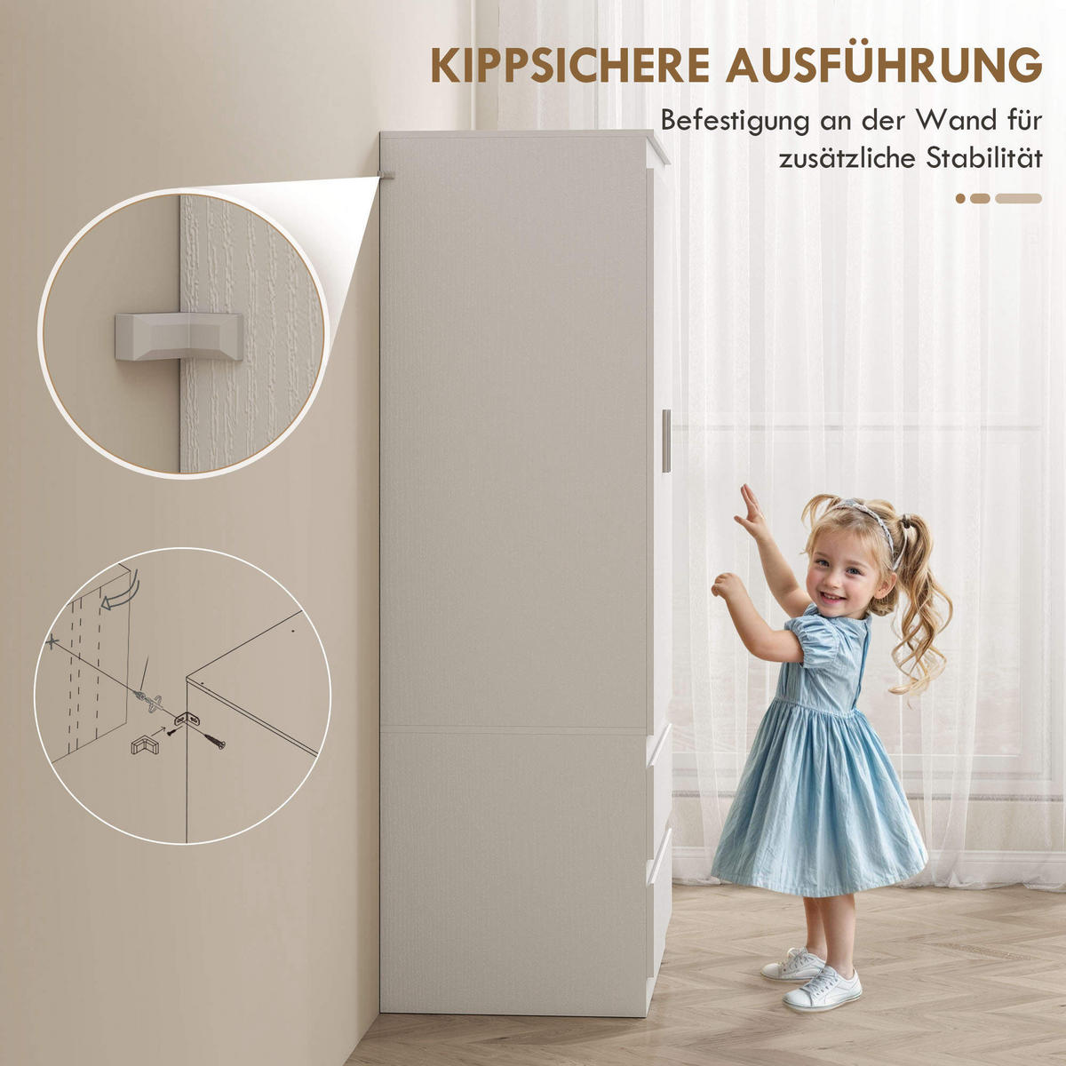 KLEIDERSCHRANK mit 2 Soft-Close-Türen Garderobenschrank mit 2 Schubladen Weiß - Weiß, Holzwerkstoff (55/177.5/80cm) - HOMCOM