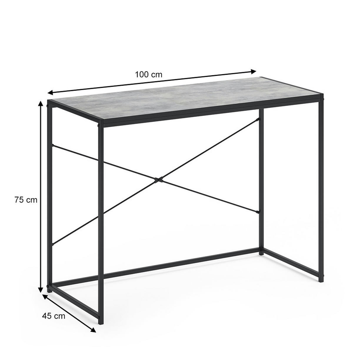 SCHREIBTISCH Fyrk Beton 100 x 45 cm - Schwarz/Grau, Holzwerkstoff (45/100/75cm) - Vicco