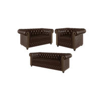 SITZGARNITUR 3+2+1 mit Schlaffunktion Chesterfield Morin Braun Vegan Leder - Braun, Buchenholz/Textil (203/72/86cm) - S-Style Möbel