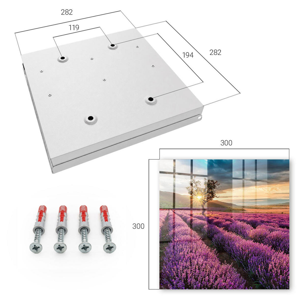 SCHLÜSSELBOX Weiß 30x30 cm – Türöffnung nach rechts - Lavendel-Sonnenuntergang - Lila, Metall (30/30/5cm) - TULUP