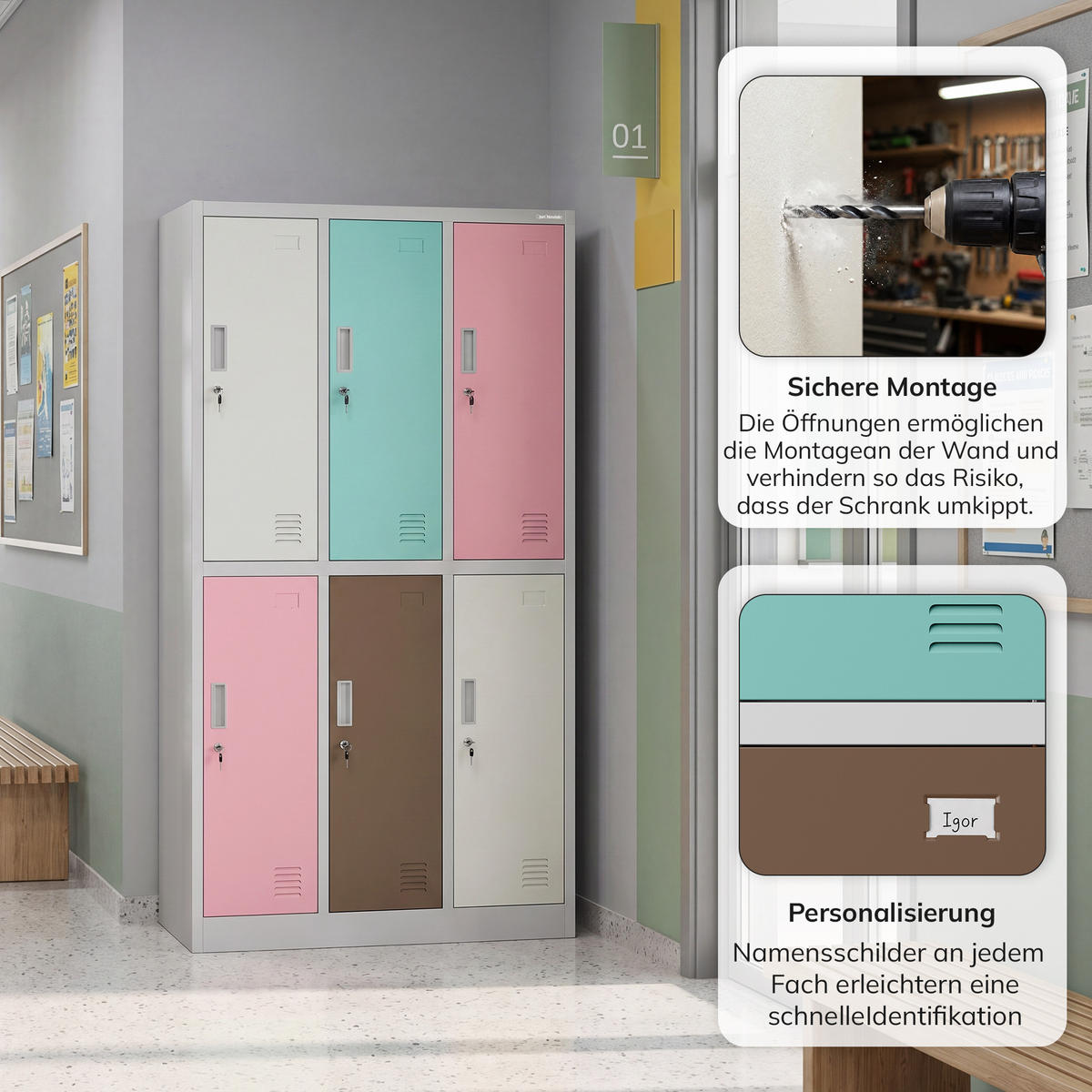 ARBEITSSCHUTZ-KLEIDERSCHRANK IGOR 185x90x45 cm - Pastellblau/Rosa, Metall (90/185/45cm) - Jan Nowak