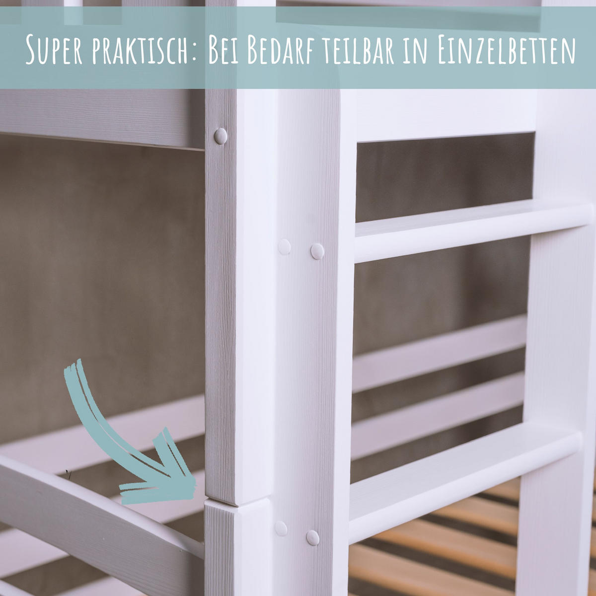 ETAGENBETT Joel mit zwei Schubladen - Weiß, Holz (90/200cm) - Kids Collective