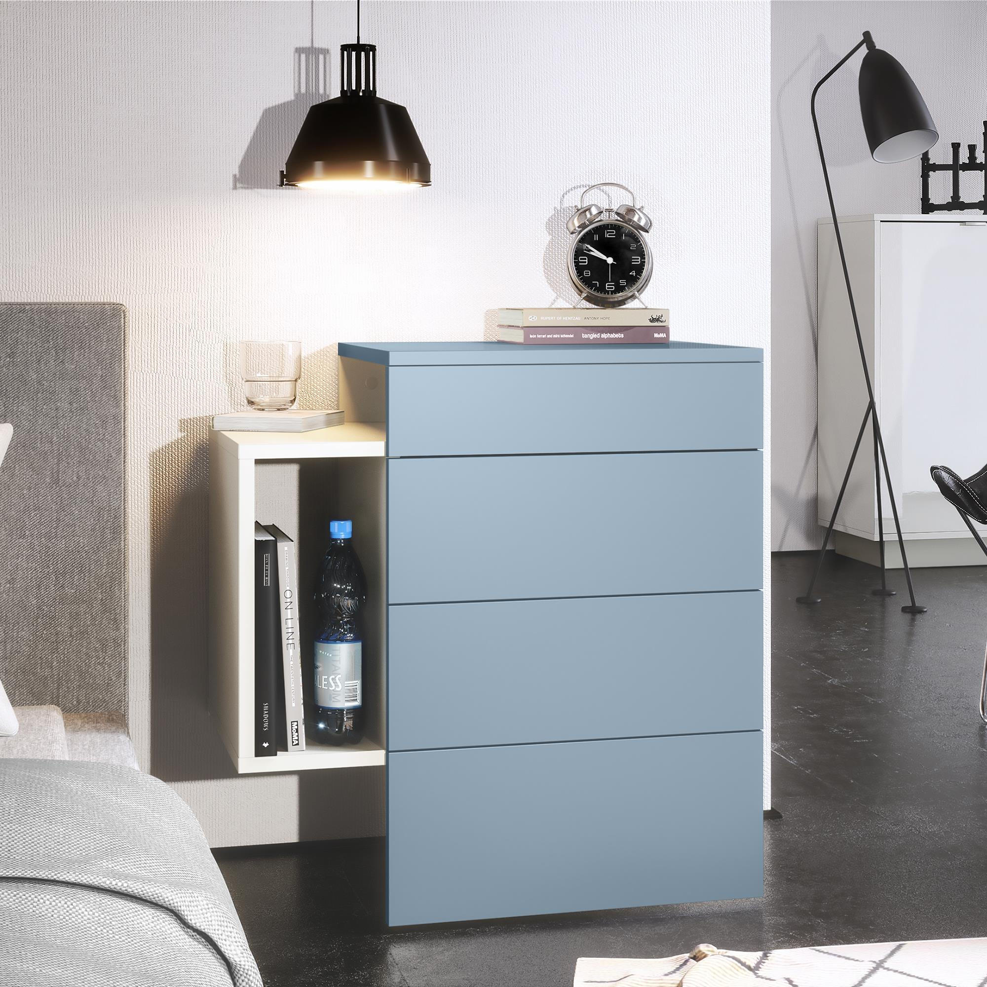 NACHTTISCH Queens Front in Denim matt - Pastellblau, Holzwerkstoff (60/63/36cm) - Vladon