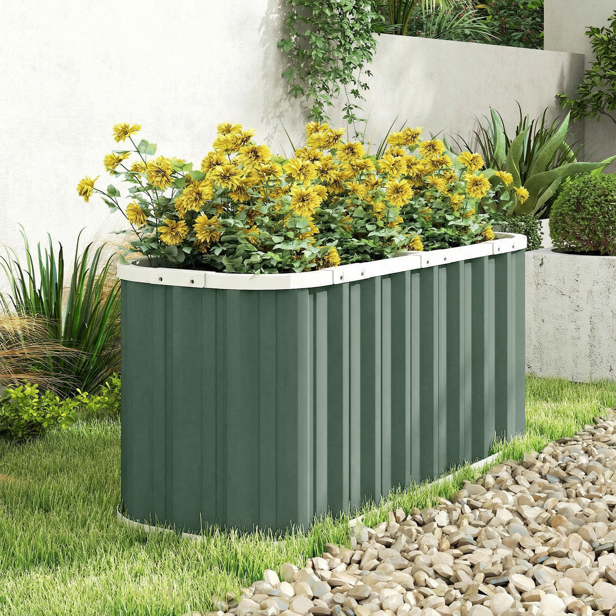 HOCHBEET mit Schutzkanten & offenem Boden Grün - Hellgrün, Metall (53/61/136cm) - Outsunny