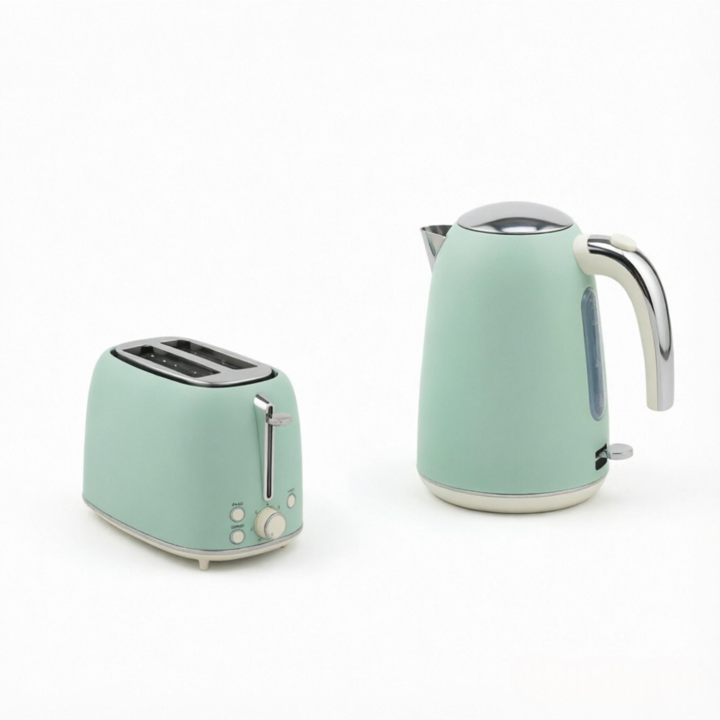 WASSERKOCHER‑SET mit Toaster, 1,7 L kabelloser elektrischer Wasserkocher & 2‑Scheiben‑Toaster, Retro‑Frühstücksset in Mint‑Grün für die moderne Küche - Mintgrün, Metall (17.9/19.2/28.9cm) - Joyfair