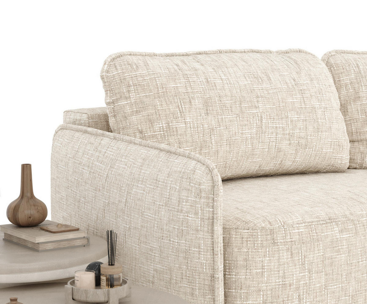 SCHLAFSOFA Mitsis Creme Webstoff - Creme/Schwarz, Holz/Holzwerkstoff (231/93/106cm) - Maison de Reve