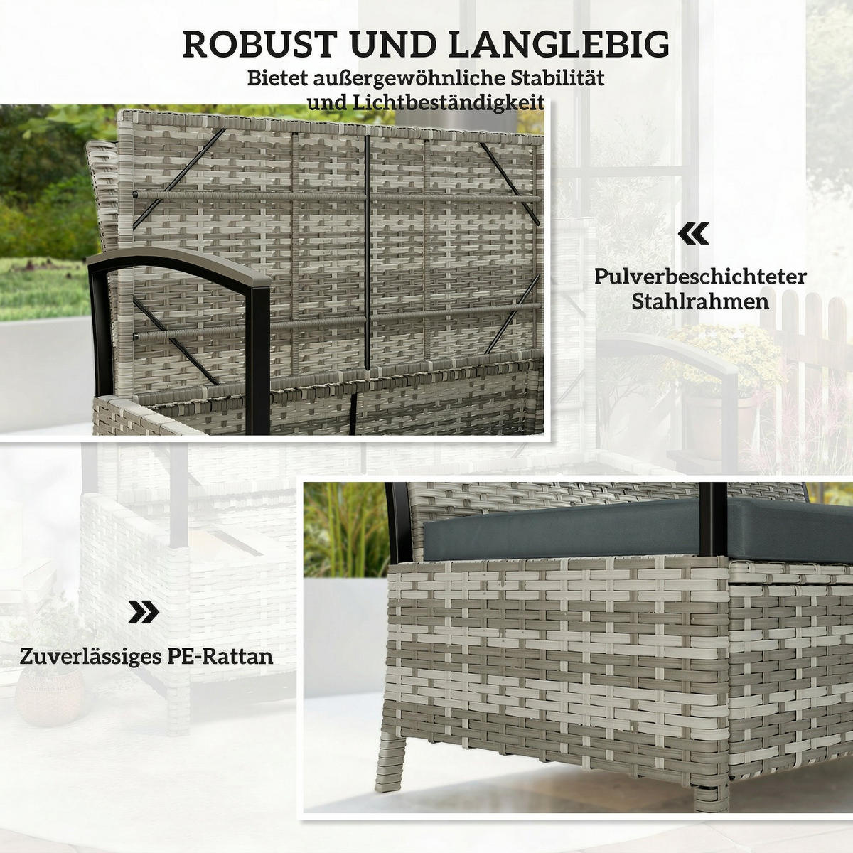 GARTENBANK DE-06767 2-Sitzer mit Kissen Dunkelgrau - Dunkelgrau, Kunststoff/Metall (123/82/70cm) - ComfortXL