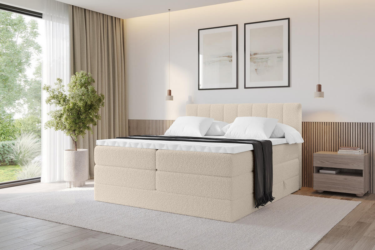 BOXSPRINGOVÁ POSTEL s matrací H3/H4 - OTTA KING - 120x200 cm Tmavě béžová - kapučínová, kompozitní dřevo (120/200cm) - ALTDECOR