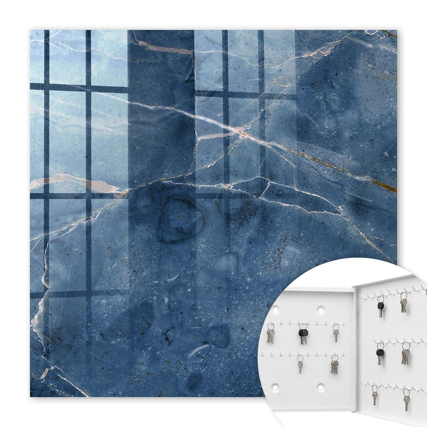SCHLÜSSELBOX Weiß 30x30 cm – Türöffnung nach rechts - Blauer Marmor - Blau, Metall (30/30/5cm) - TULUP