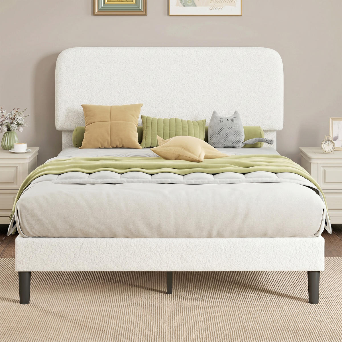 BETT 140x190 cm DE-14666 mit verstellbarem Kopfteil & Teddyvelours Weiß - Weiß, Metall (140/190cm) - ComfortXL