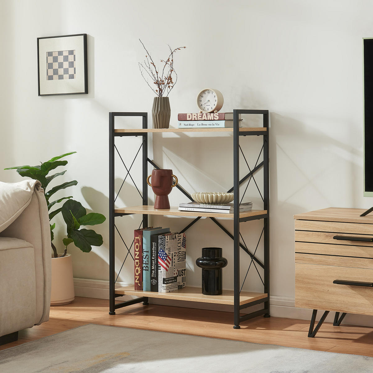 STANDREAGL Skørping - Eichefarben/Schwarz, Holzwerkstoff/Metall (65/90/30cm) - [en.casa]