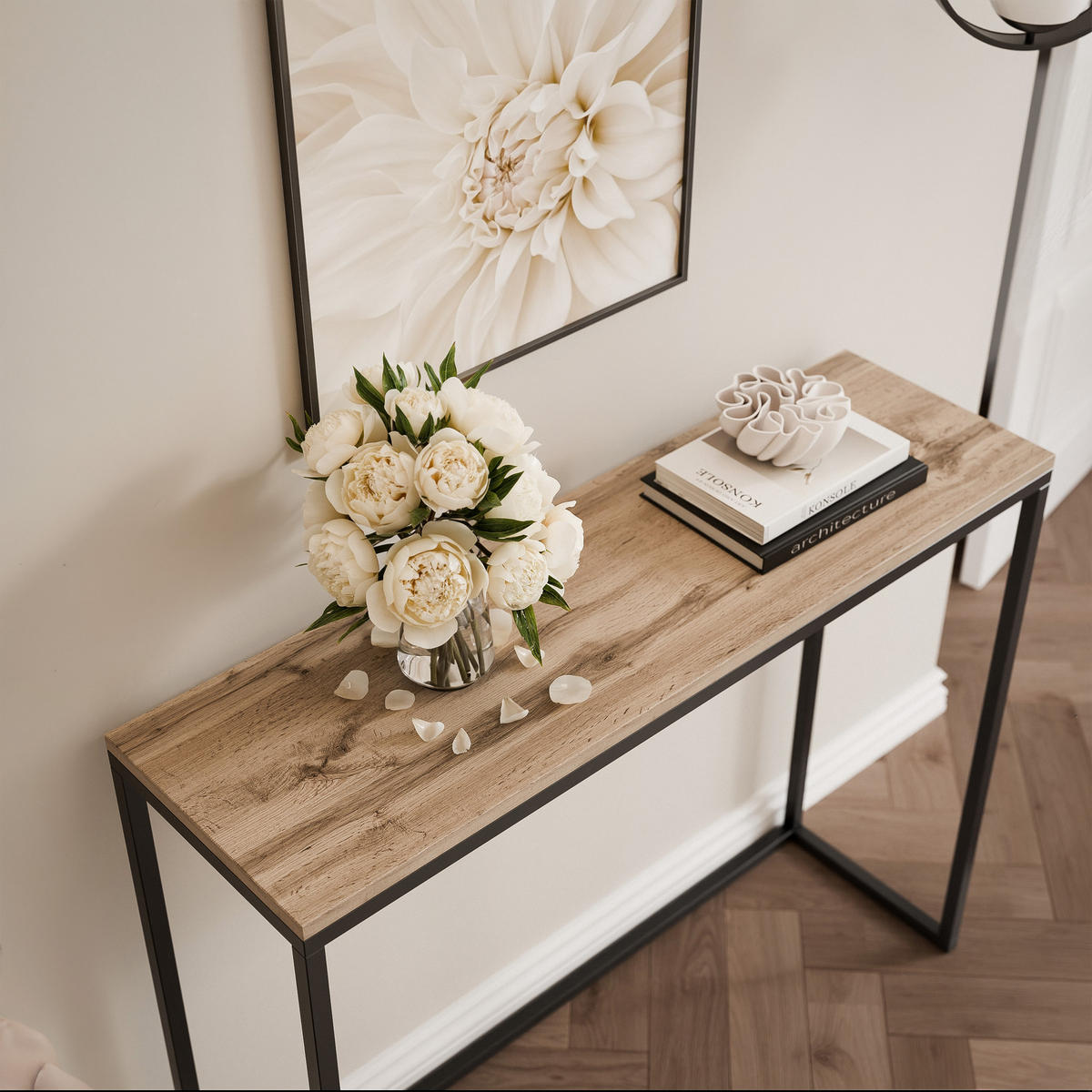 KONSOLENTISCH LORA 80 cm, Schwarz / Eiche Wotan - Eiche Wotan/Schwarz, Metall (30/80/80cm) - Idohome