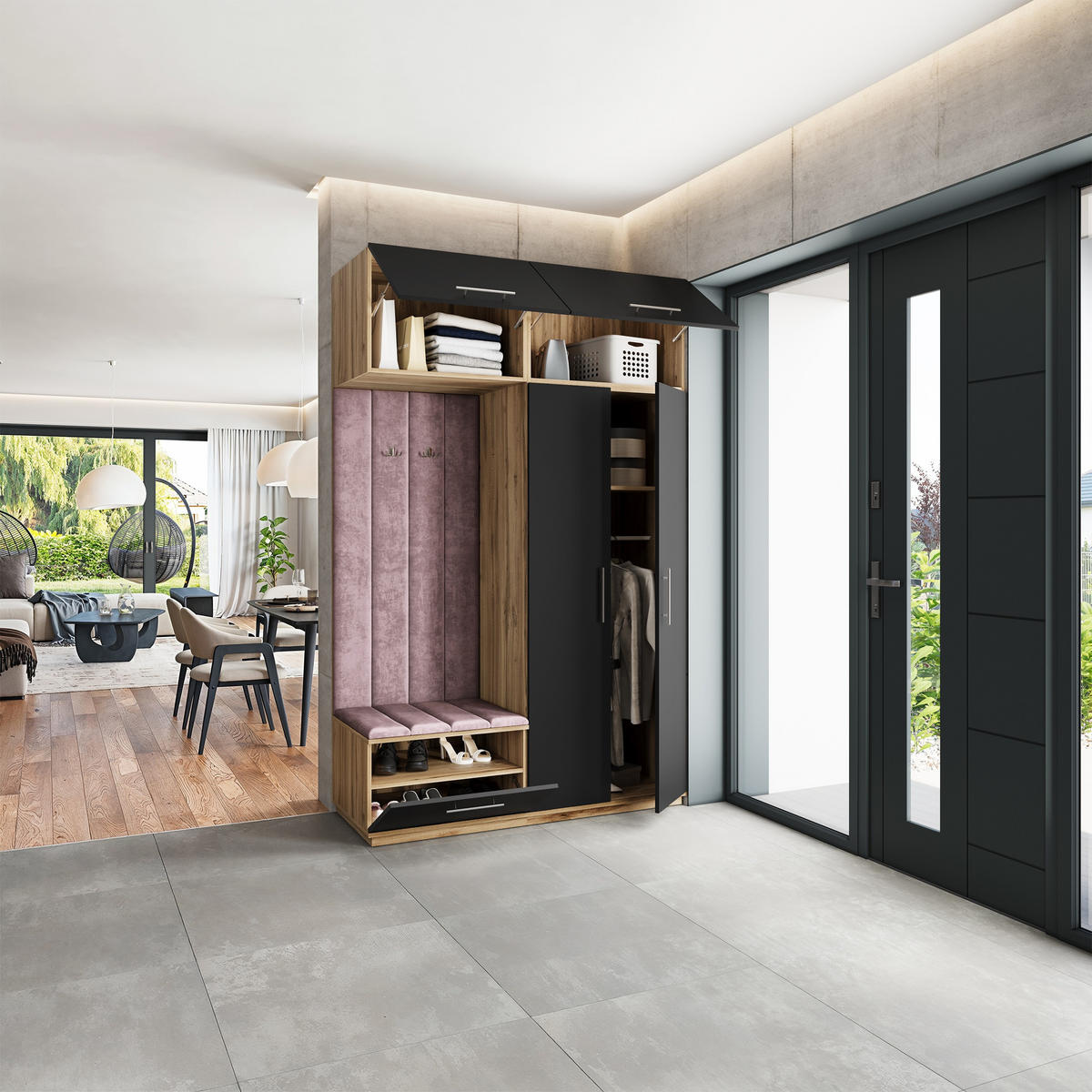 GARDEROBENSCHRANK REMA 150/240/60 cm Modern Garderobe-Set Eiche Wotan - Eiche Wotan/Lila, Holzwerkstoff (150/240/60cm) - MASSENO