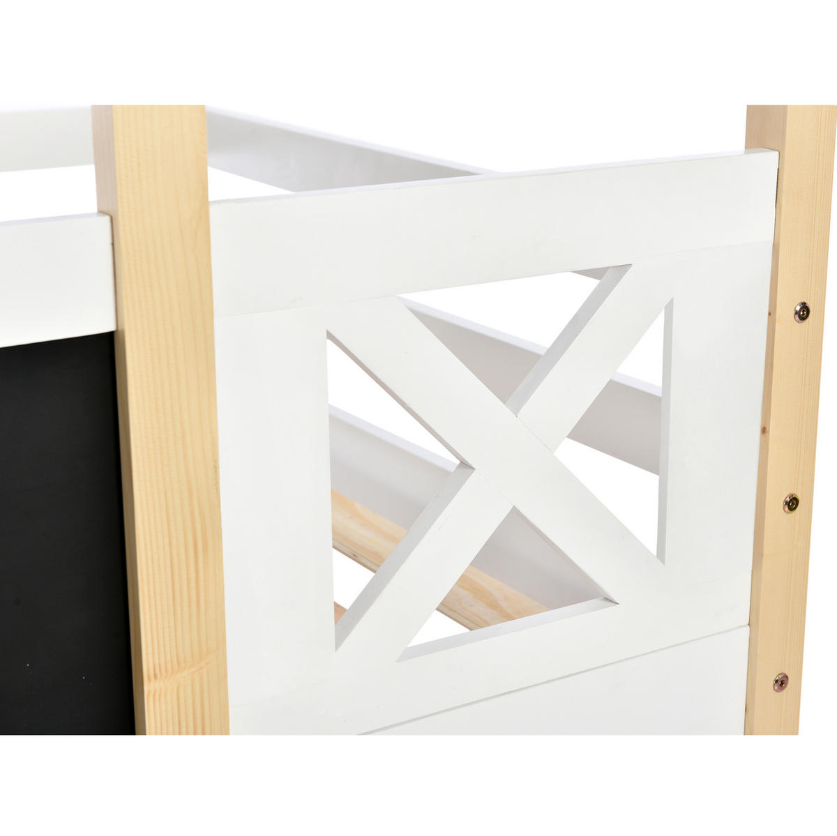 ETAGENBETT aus Kiefer-Massivholz und MDF 90x200 cm Weiß mit Leiter, Tafel und 2 Lattenrosten - Weiß, Holz (90/200cm) - IVMEU