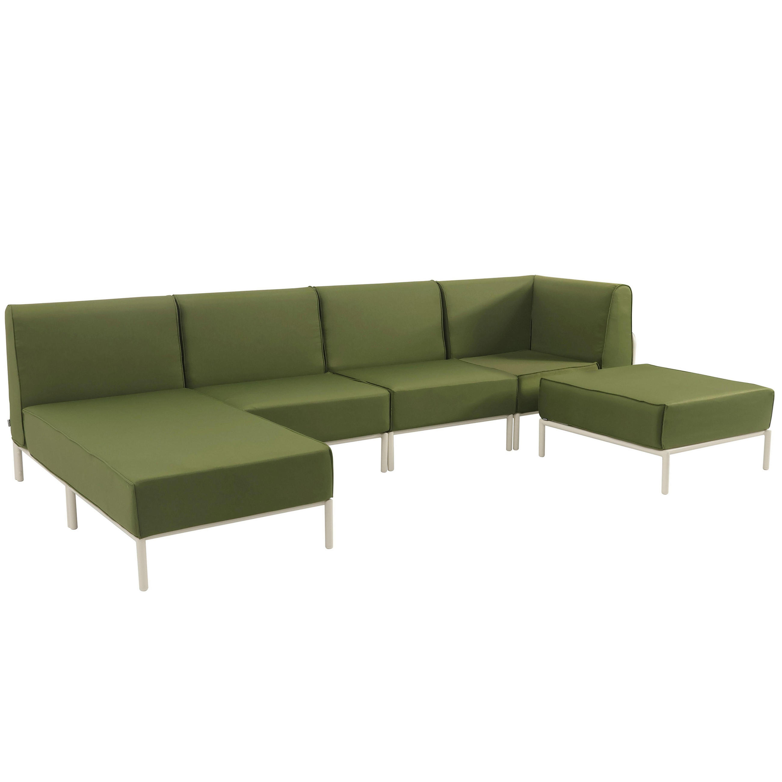 GARTENSOFA mit 5 Sitzplätzen, Khakigrün - Grün, Textil (153/78/360cm) - Oviala