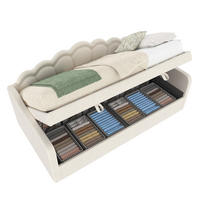 TAGESBETT 90/200 cm beige mit hydraulischem Stauraum und LED-Beleuchtung - Beige, Textil (90/200cm) - OKWISH