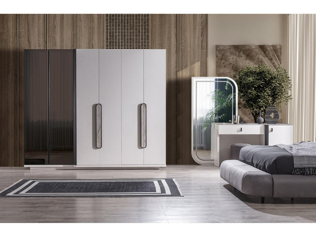 BETTANLAGE Barcelona Typ-1 Bett mit Kopfteil, 2 Nachttische, Kleiderschrank und Kommode - Anthrazit, Holzwerkstoff (160/200cm)