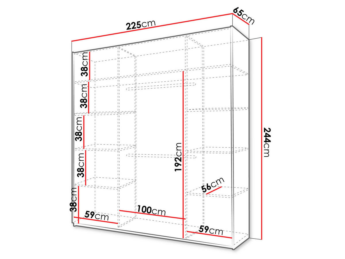 SCHIEBETÜRENSCHRANK Rodos 225 - Sandfarben, Holzwerkstoff (225/244/65cm) - MIRJAN24