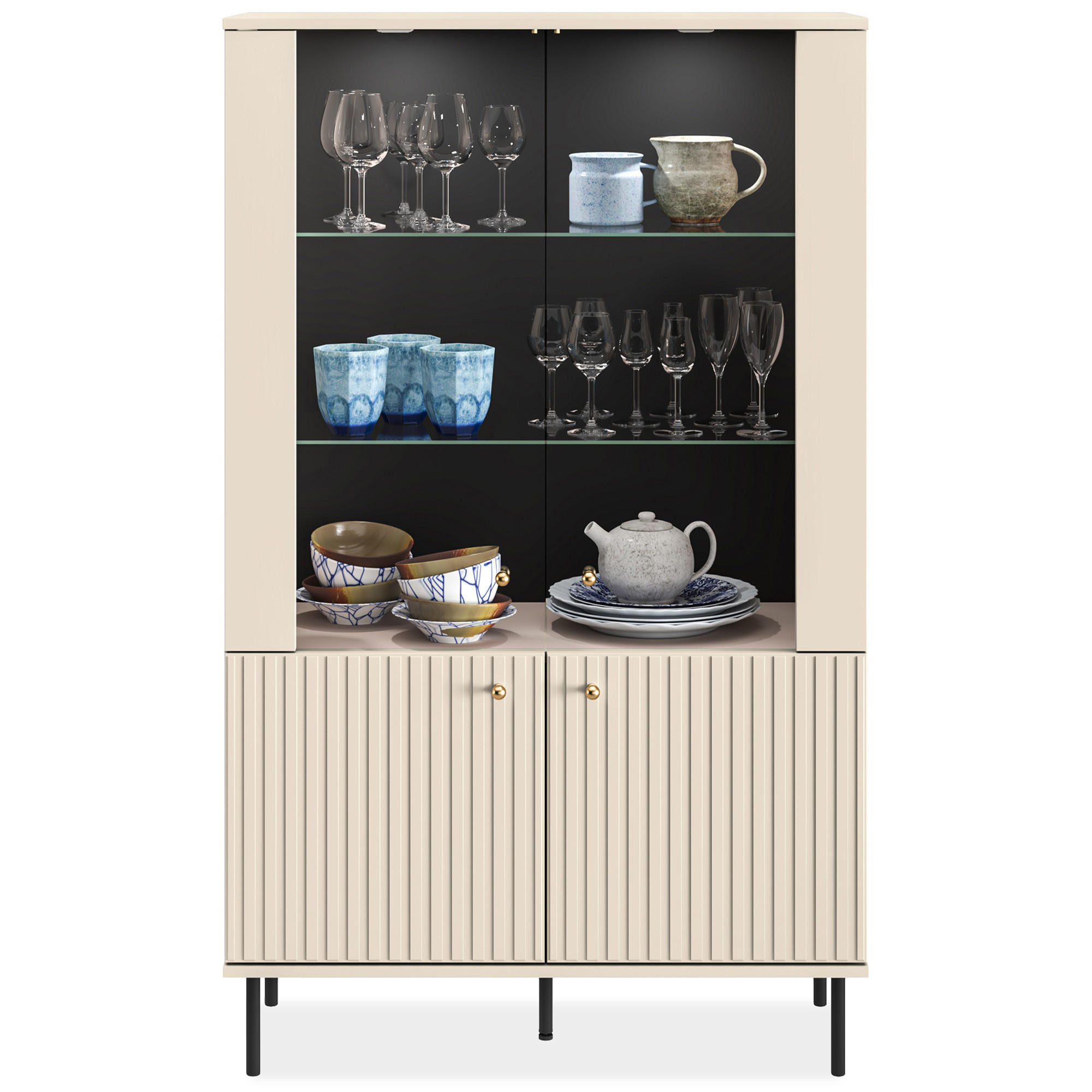 VITRINENSCHRANK DROMA inklusive Beleuchtung, Creme - Creme, Holz (92/151/40cm) - KONSIMO®