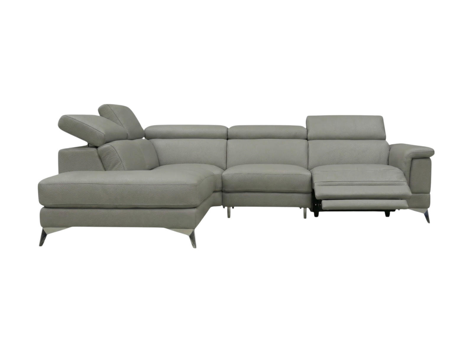ECKSOFA Planet Echtleder mit 1 x Relaxfunktion Perlgrau - Hellgrau, Leder/Metall (232/256cm)