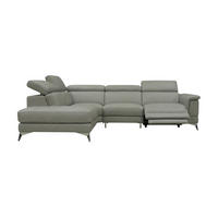 ECKSOFA Planet Echtleder mit 1 x Relaxfunktion Perlgrau - Hellgrau, Leder/Metall (232/256cm)