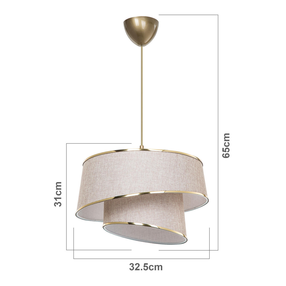 HÄNGELEUCHTE Wigan - Sandfarben/Goldfarben, Textil (32.5/32.5/65cm) - lux.pro