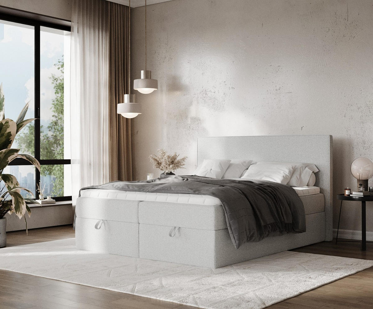 BOXBETT Velma 180/200 cm Hellgrau im Riva Stoff - Hellgrau/Schwarz, Holz/Holzwerkstoff (180/200cm) - AltaBeds