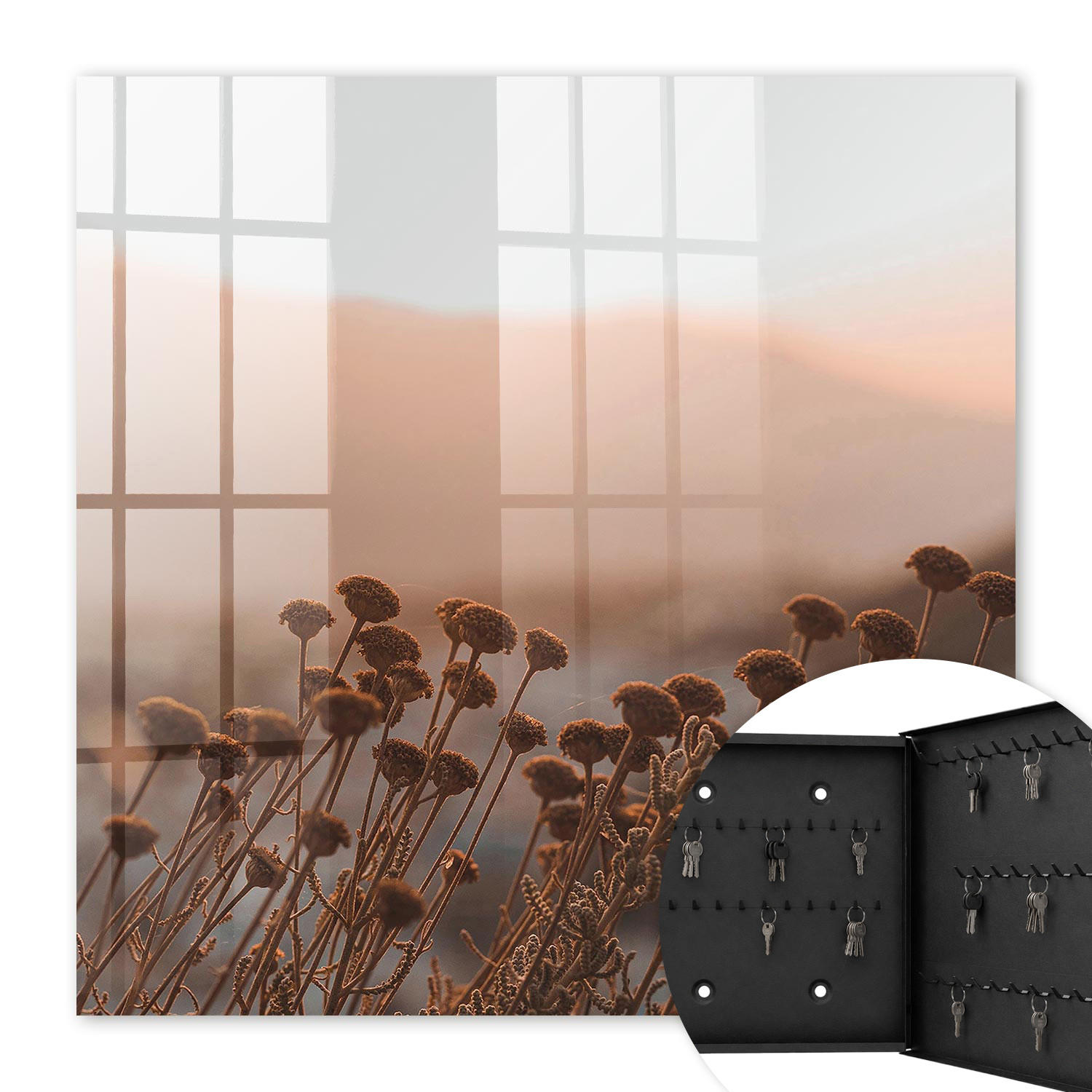 SCHLÜSSELBOX Schwarz 30x30 cm- Türöffnung nach rechts - Herbstlandschaft - Braun, Metall (30/30/5cm) - TULUP