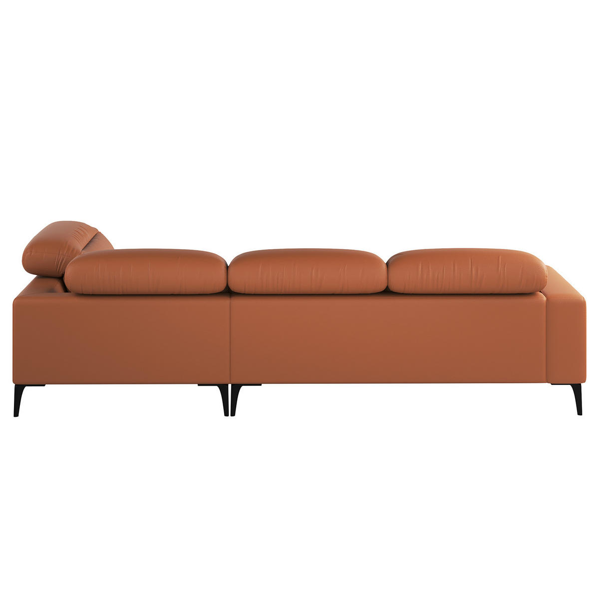 ECKSOFA mit Ottomane - Kastanienfarben/Schwarz, Leder/Metall (263/238cm) - home24