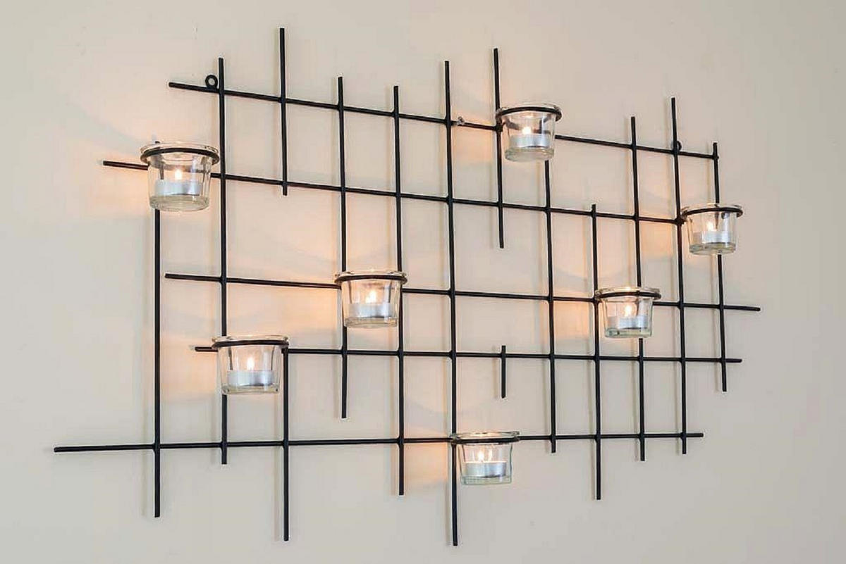 WANDTEELICHTHALTER 7-flammig Metall Schwarz 83/9/49 cm - Schwarz, Metall (49cm) - DanDiBo