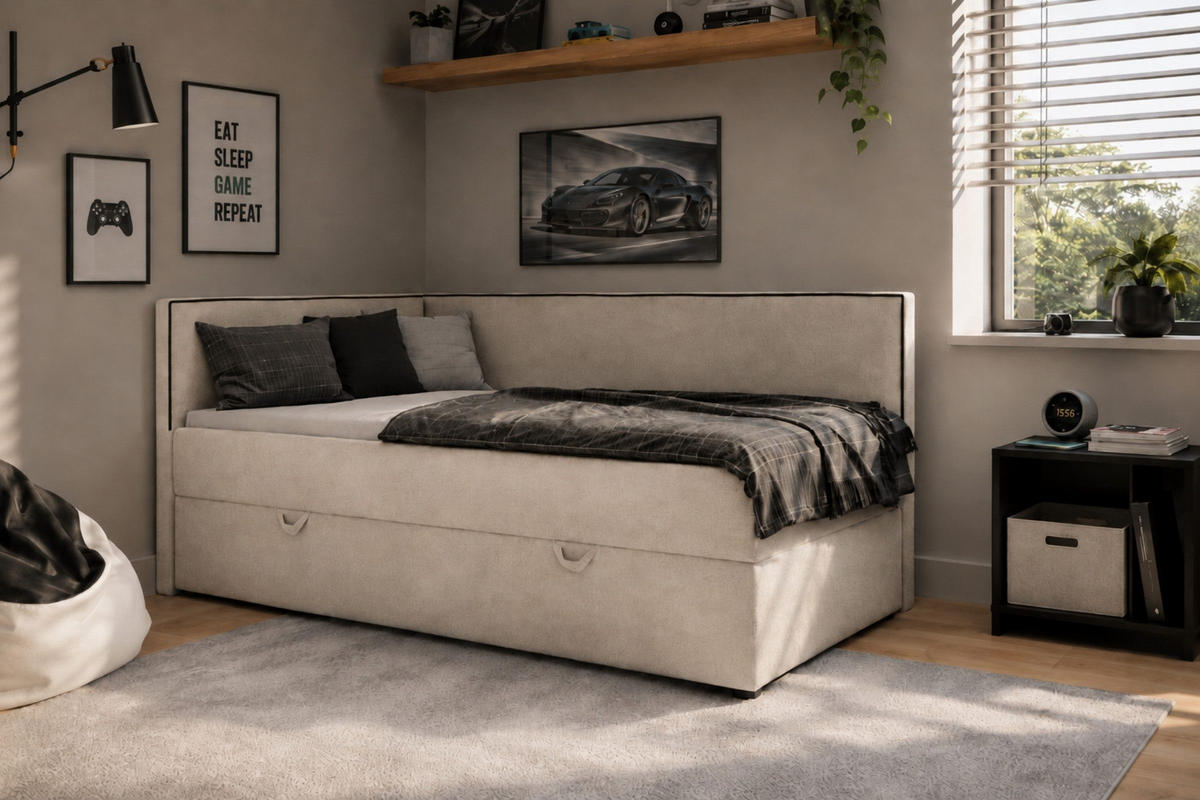 BOXBETT GINA 100/200 in Boucle Beige H3 - Beige, Holz/Holzwerkstoff (100/200cm) - Deine Möbel 24