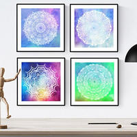 POSTER Set mit 4 Mandalas Schaffung 20x20cm Schwarzer Rahmen - Schwarz, Papier (20/3cm) - Nacnic