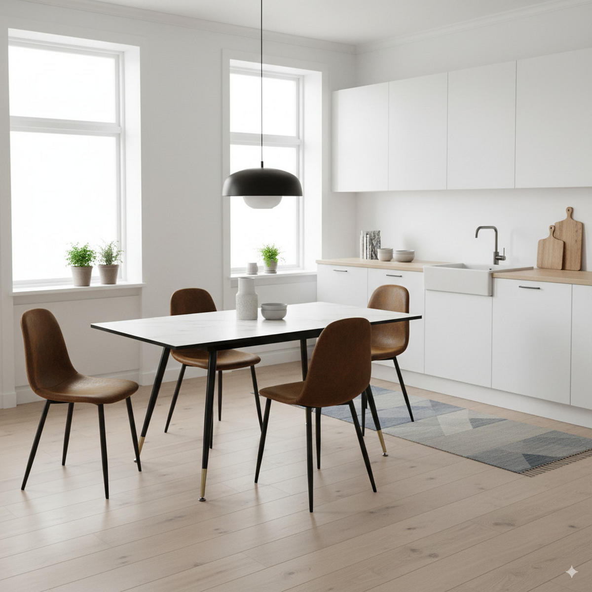 ESSTISCH SET mit ausziehbarem Tisch und 4 bequemen Stühlen - Schwarz/Braun, Holzwerkstoff/Metall (80/75/160cm) - Urban Meuble
