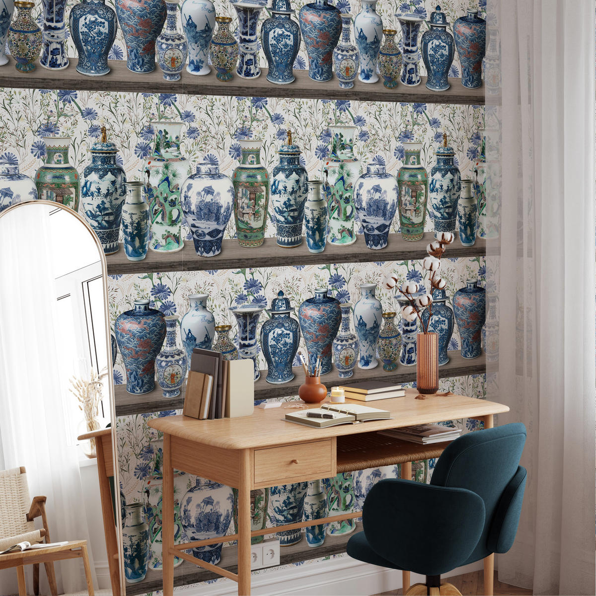 TAPETE Vasen aus echtem Papier, 200x280cm, 8 Bögen - Blau, Papier (200/280cm) - WALLPAPERS4BEGINNERS