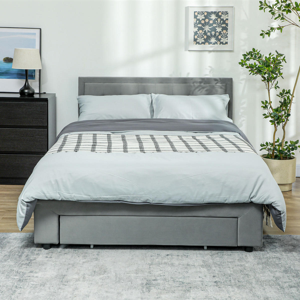 BETT 140x200 cm DE-14569 mit Stauraum & verstellbarem Kopfteil Grau - Hellgrau, Holzwerkstoff (140/200cm) - ComfortXL