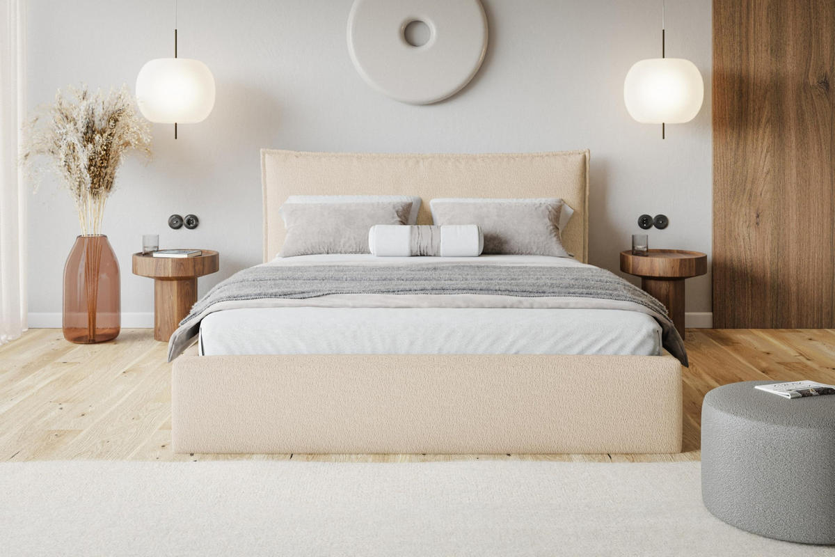 BETT 90x200 - Polsterbett mit Bettkasten und Metallrahmen - Modern Betten - Kuscheliger Catch-Me-Stoff - Kollektion Verona - Beige - Beige, Holz/Textil (90/200cm) - Alpi-Möbel