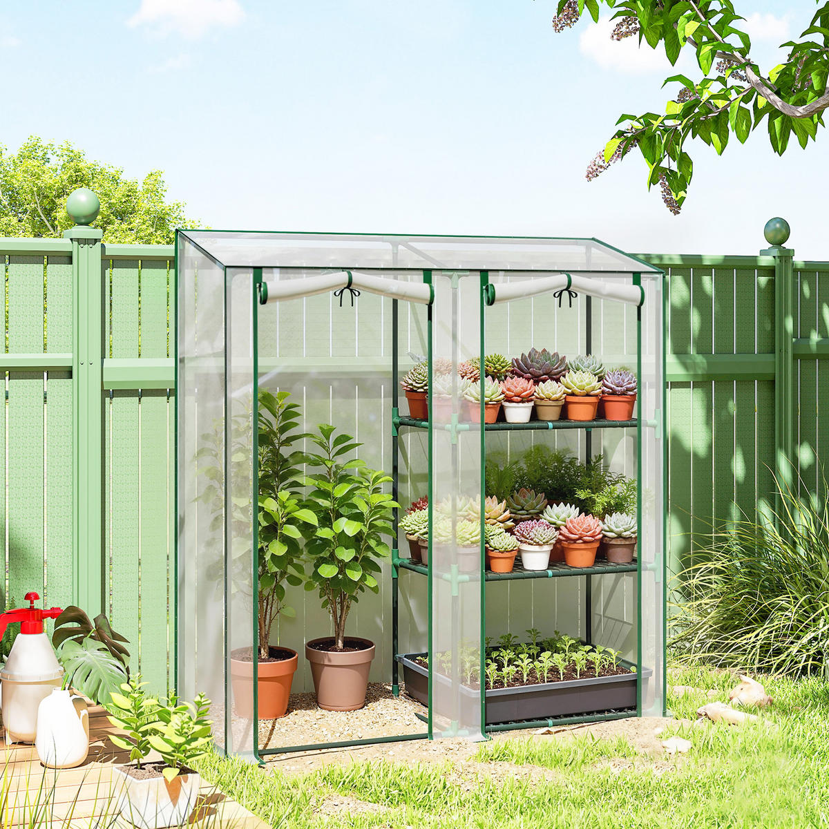 GEWÄCHSHAUS DE-12090 mit 3 Etagen & 2 Rolltüren Transparent - Transparent, Kunststoff (45/151/143cm) - ComfortXL