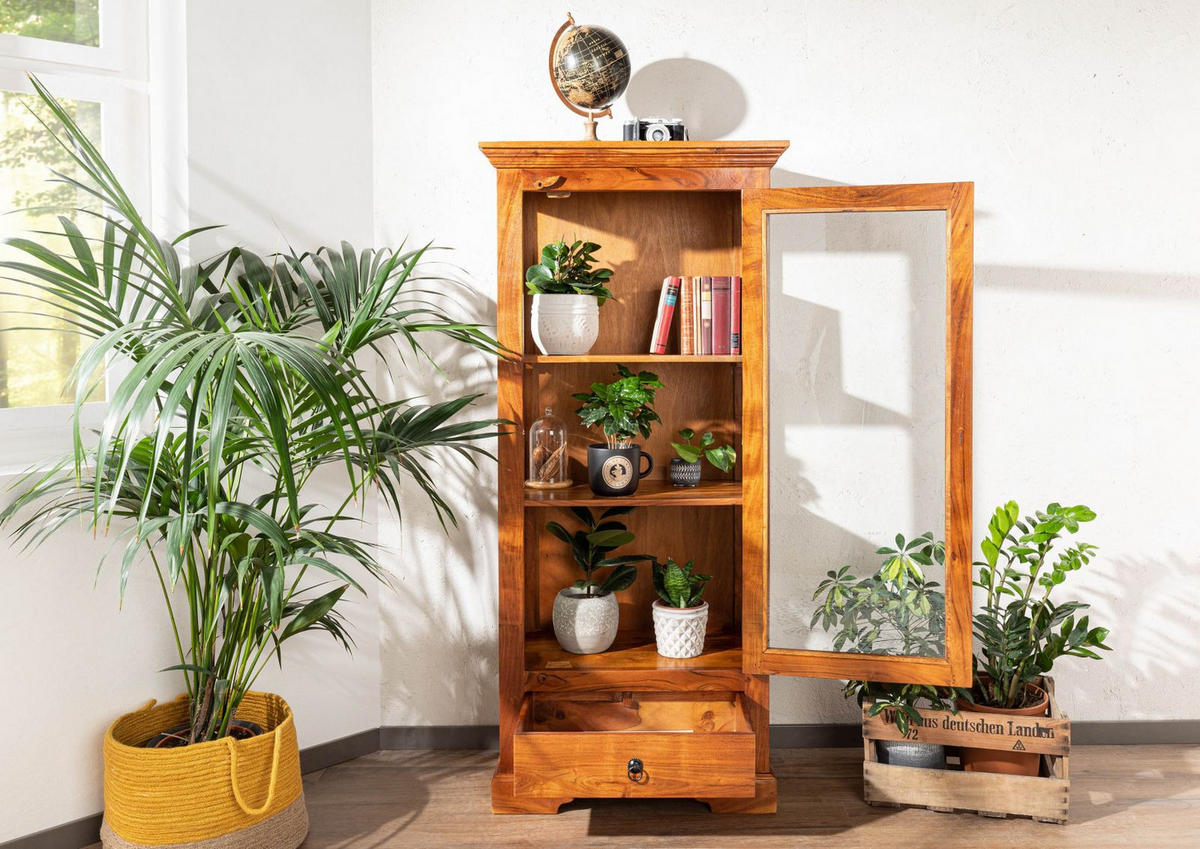VITRINE Akazie 72x40x155 honig lackiert OXFORD #0527 - Braun, Holz (72/155/40cm) - Massivmoebel24