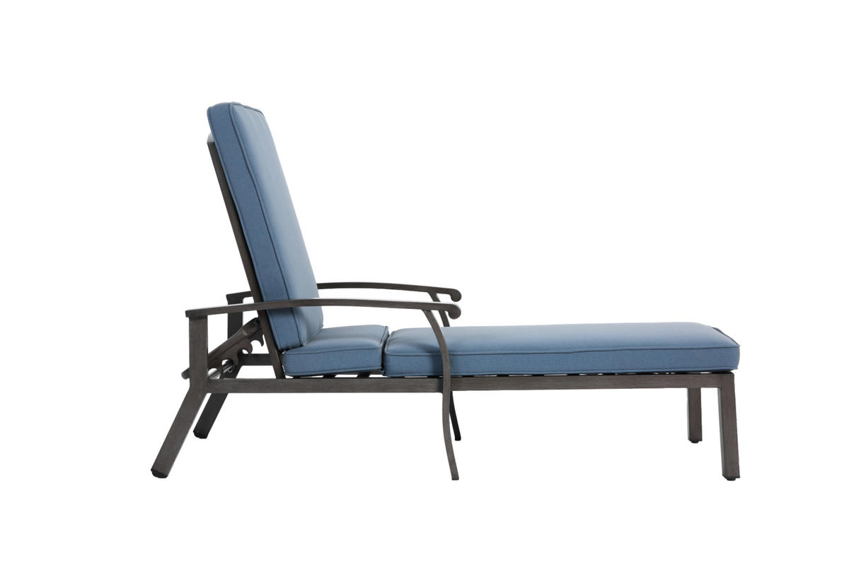 SONNENLIEGE aus Aluminium 204x58x100/30 cm Blau/Dunkelgrau mit 5-fach verstellbarer Rückenlehne und Kissen - Blau, Metall (58/100/204cm) - Modfu