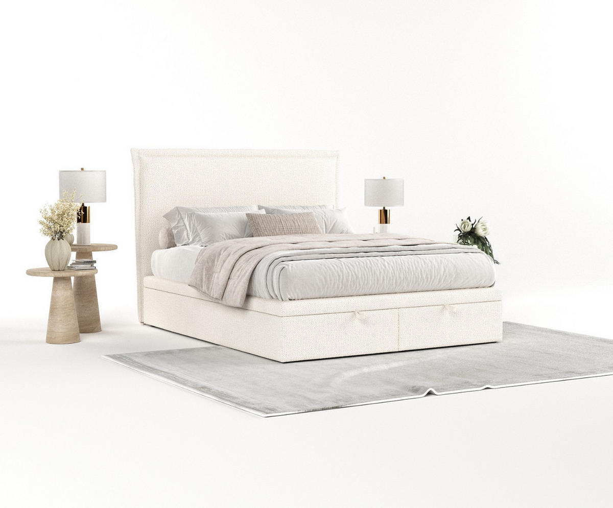 POLSTERBETT Eliot mit Stauraum 120/200 cm Creme im Alta Stoff - Creme/Schwarz, Holz/Holzwerkstoff (120/200cm) - AltaBeds