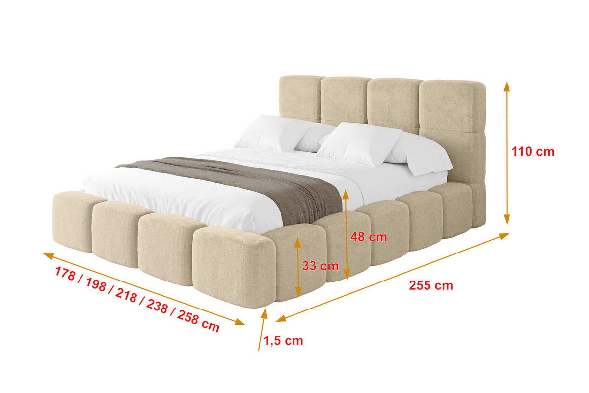 POLSTERBETT mit Bettkasten und Lattenrost mit Kopfteil, Boxbett ohne Matratze, mit Stauraum - NATA 160x200 Creme - Creme, Holzwerkstoff/Textil (160/200cm) - ALTDECOR